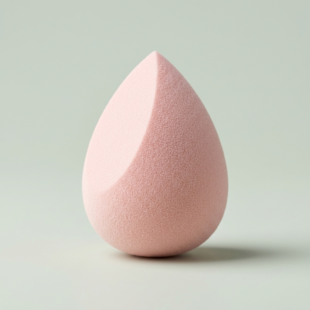 Pink makeup sponge on a light gray background